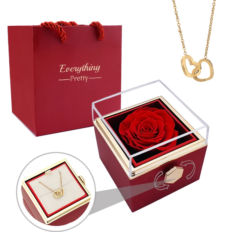 ETERNAL ROSE BOX - W/ ENGRAVED NECKLACE & REAL ROSE.