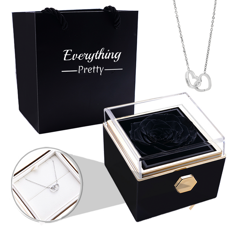 ETERNAL ROSE BOX - W/ ENGRAVED NECKLACE & REAL ROSE.