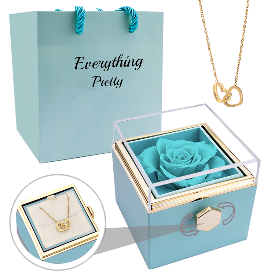 ETERNAL ROSE BOX - W/ ENGRAVED NECKLACE & REAL ROSE.