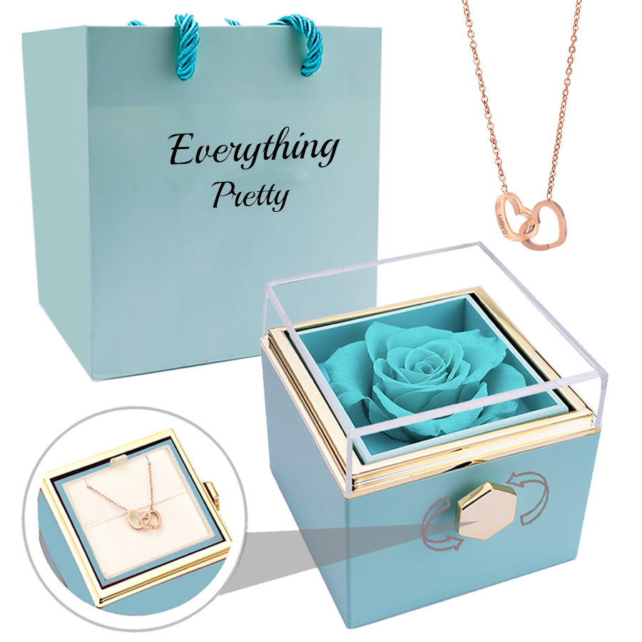 ETERNAL ROSE BOX - W/ ENGRAVED NECKLACE & REAL ROSE.