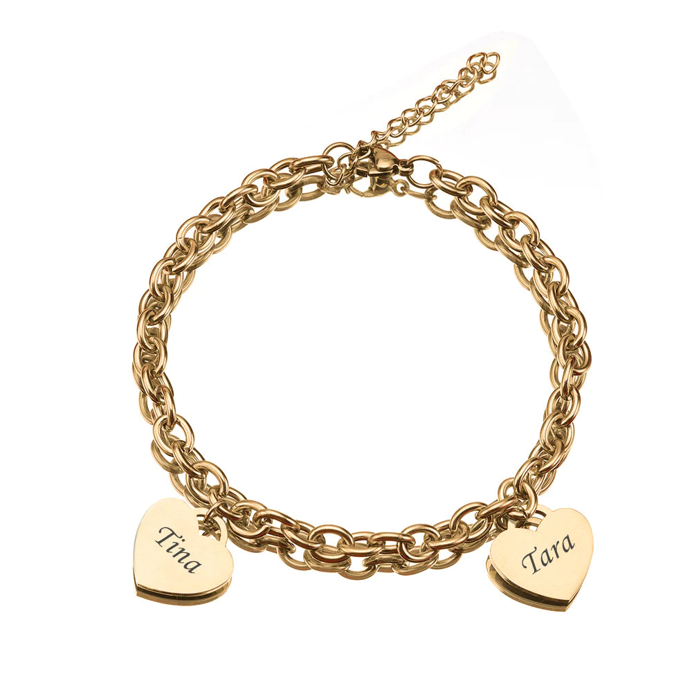 Personalized Heart Engraved Bracelet - With 1-5 Charms