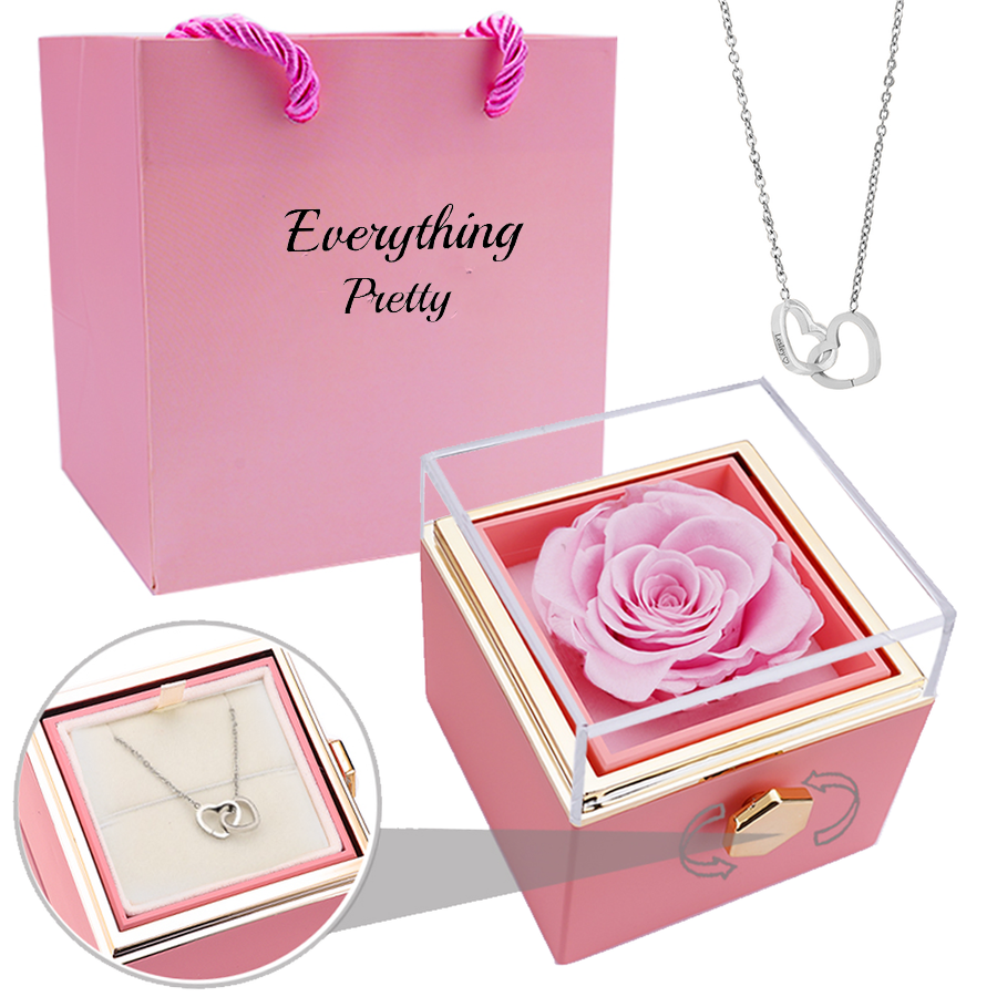 ETERNAL ROSE BOX - W/ ENGRAVED NECKLACE & REAL ROSE.