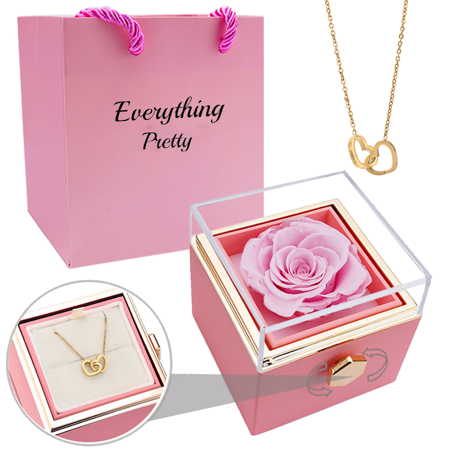 ETERNAL ROSE BOX - W/ ENGRAVED NECKLACE & REAL ROSE.