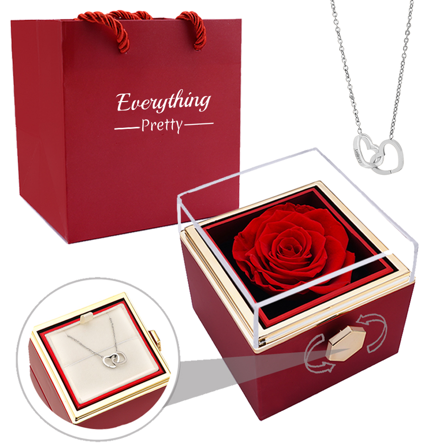 Eternal Rose Box - W/ Engraved Necklace & Real Rose.