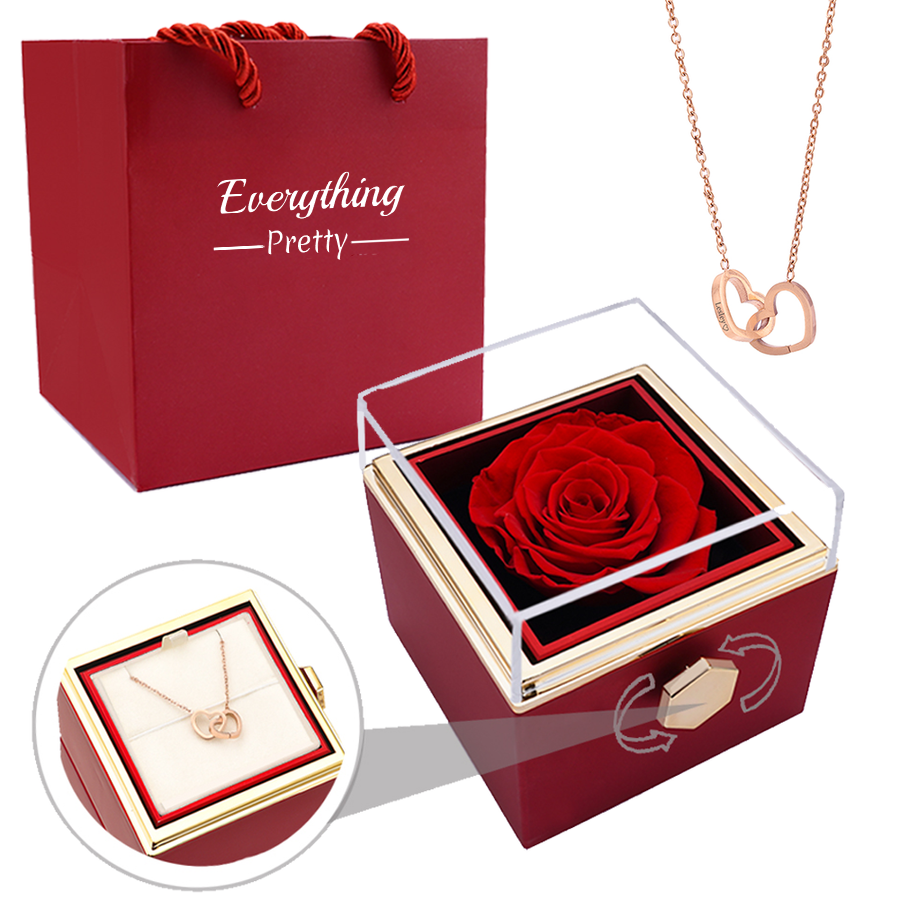 ETERNAL ROSE BOX - W/ ENGRAVED NECKLACE & REAL ROSE.