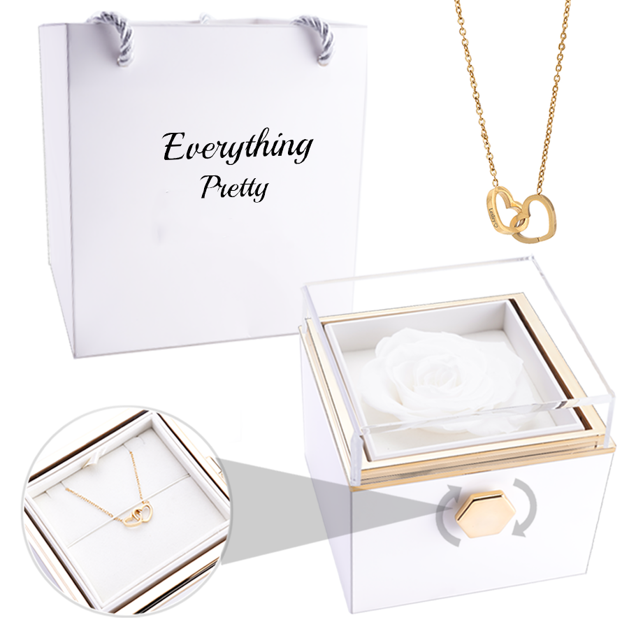 ETERNAL ROSE BOX - W/ ENGRAVED NECKLACE & REAL ROSE.